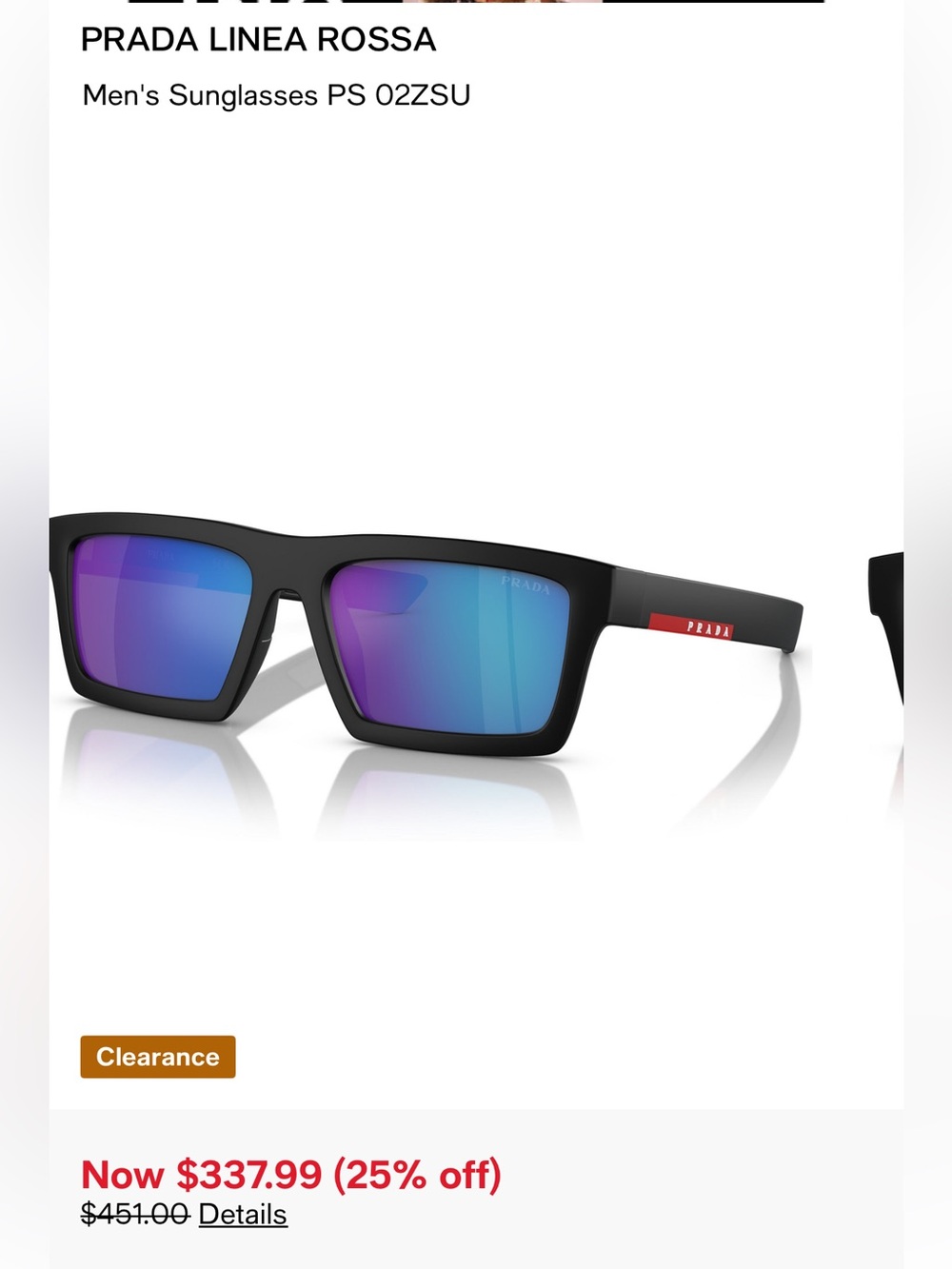 Prada Linea Rossa Men’s Black Frame Sunglasses with Blue-Purple Mirrored Lenses